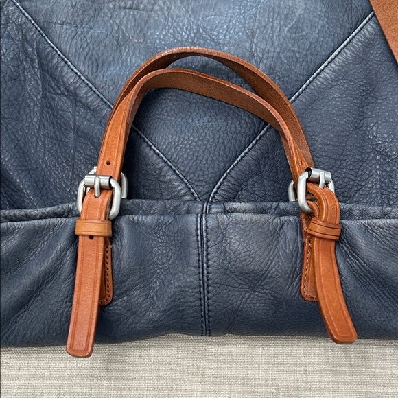 Christopher Kon Crossbody Bag Blue Leather Large Travel Tan Buckles - Picture 10 of 16